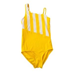 Justice Scallop Yellow and White Striped Kids One-Piece Swimsuit | Girls 10